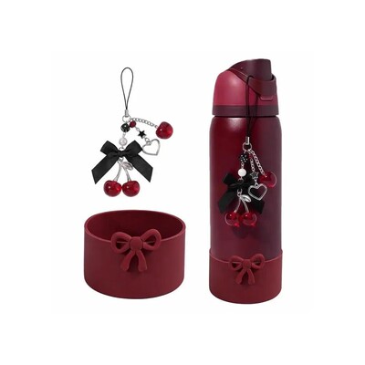 Black Cherry Charm & Bow Silicone Boot for Owala 24/30/32/40