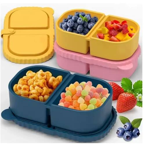 Premium Silicone Reusable Snack Containers,Double Compartmen