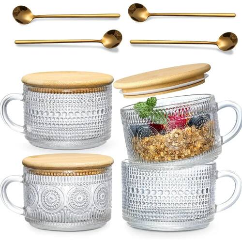 4pcs/Set Vintage Coffee Mugs Containers with Bamboo Lids and