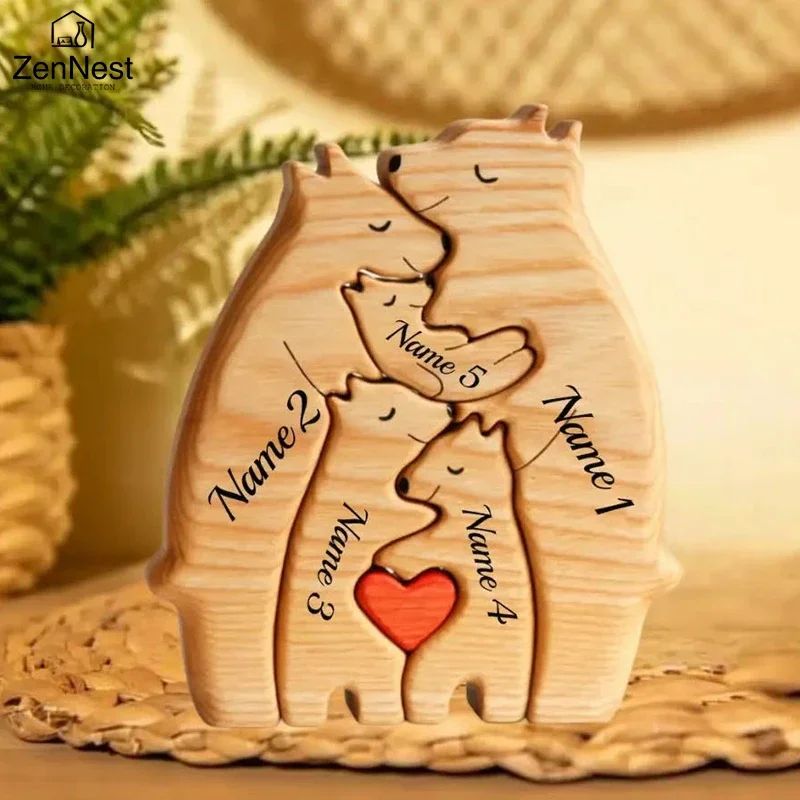 Art Wooden Bear Family Puzzle Personalized Name Home Decor T