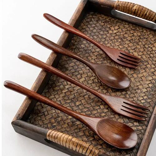 Natural Wooden Spoon New Handmade Wooden Fork Kitchen Spoon