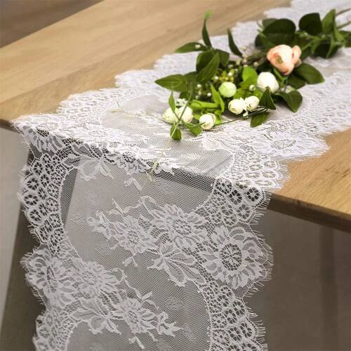 300cm Vintage White Lace Table Runner Overlay Lace Fabric Ta