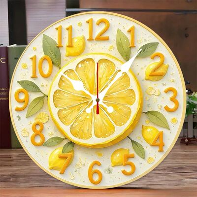 Lemon & Orange Wooden Round Silent Hanging Wall Clock, Suita