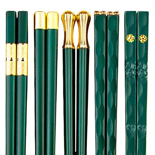5Pairs Green Gold Chopsticks Set Food Sushi Sticks Chopstick