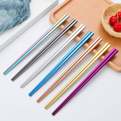 1 Pair Stainless Steel Chopsticks Reusable Portable Food Sti