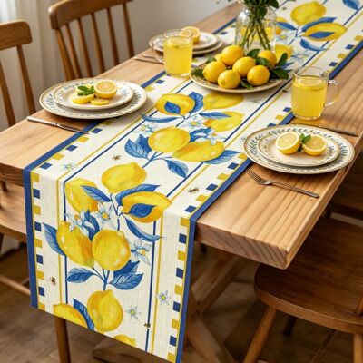 1pc Summer Lemon and Bee Print Table Runner Ideal for Dining