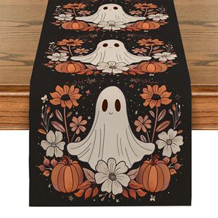 Halloween Cute Ghost Chrysanthemum Table Runners Dresser Tab