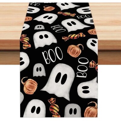 Halloween Table Runner Polka Dot Ghost Pumpkin Cat Linen Kit