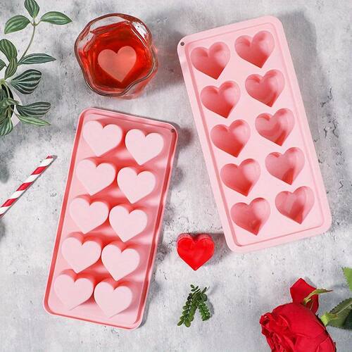 Ice Mold Set, 10 Hole Heart-Shaped Ice Tray, Pink Silicone I