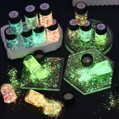 Luminous Sequ Epoxy Resin Filling Pigment Glow In Dark Hexag