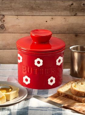 1pc covered butter jar, flower-patterned ceramic French butt