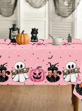 Halloween Round/Traingle Black Pink Tablecloth Pumpkin Spook