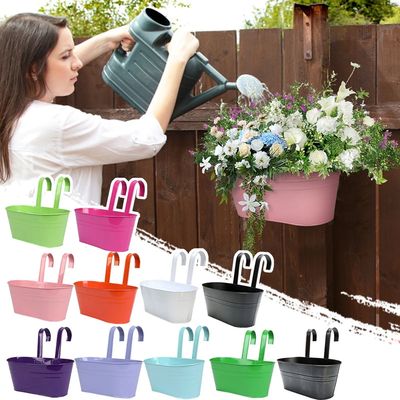 Metal Iron Hanging Flower Pots For Railing Fence Hanging Buc
