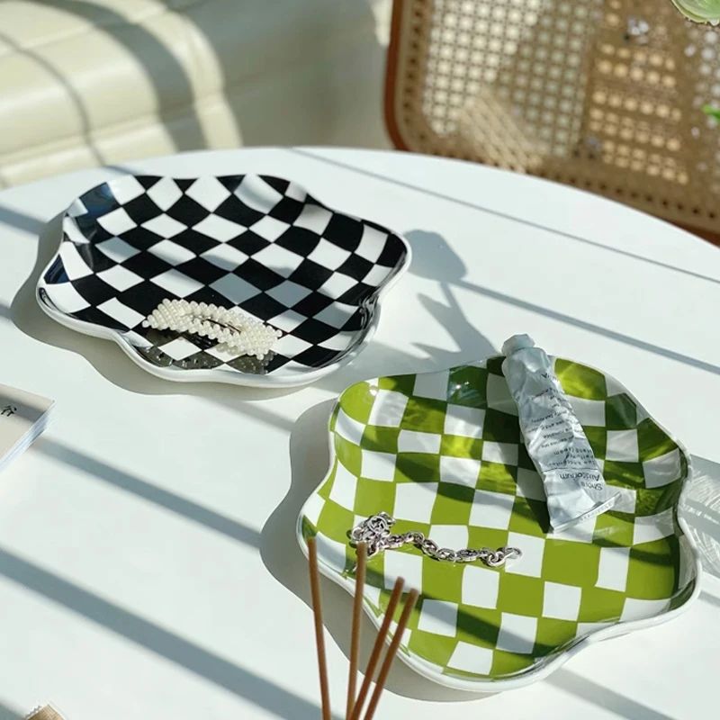 European Chessboard Ceramic Plate Black and White Checkered