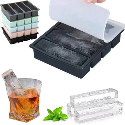 4 Grid Giant Silicone Ice Cubes Long Strip Square Whiskey Ic
