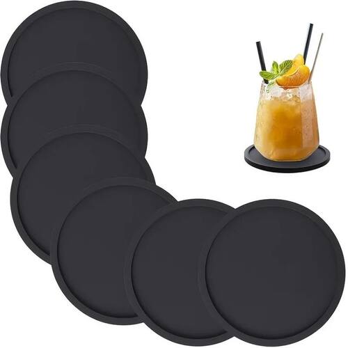 2/4pcs Non-Slip Silicone Drink Coasters - Large Black Cup Co