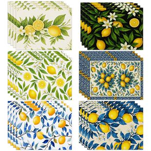 4/6/8pc Lemon Printed Summer Linen Placemat Fresh Holiday Di