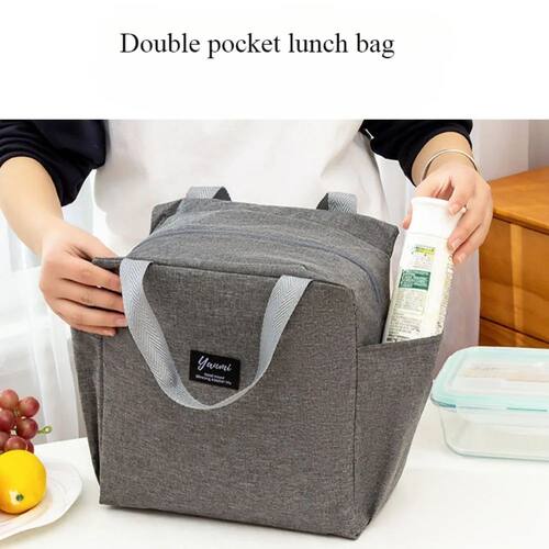 Double pockets Portable lunch bag lunch box ulated canvas to