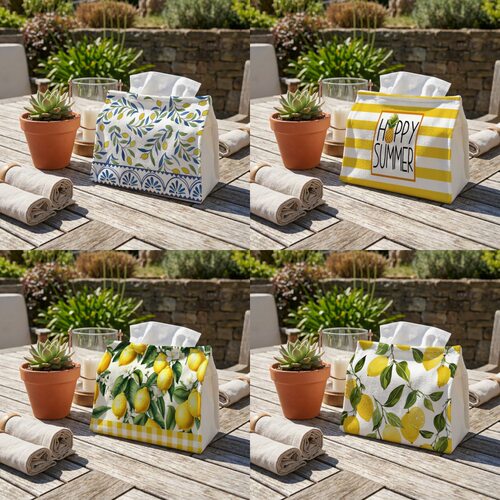 Mediterranean Lemons Tiles Tissue Box Cover PU Leather Recta