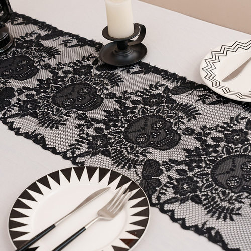 Halloween Black Lace Table Runner, French Ghost Festival Dec