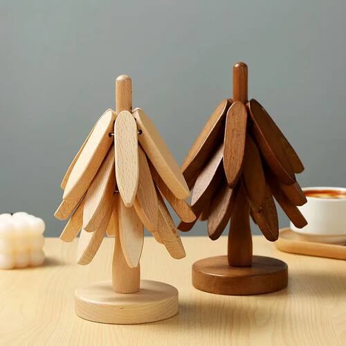 4PCS Tree Design Stand Bamboo Wooden Trivets Decorative Anti