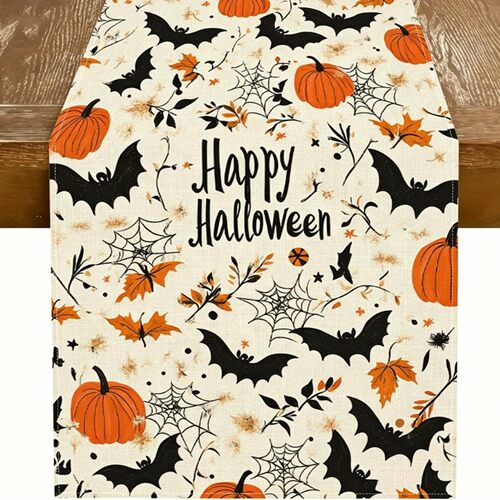 Halloween Pumpkin Bat Table Runner Coffee Table Dining Table