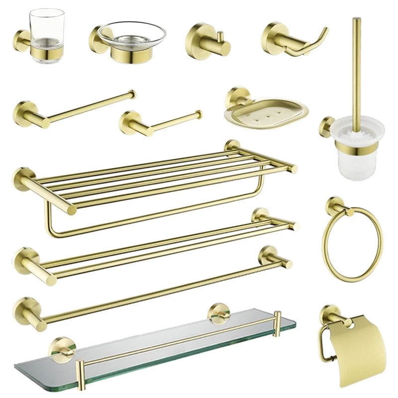 Brushed Gold Bathroom Accessories Towel Rack Toilet Brush Ro