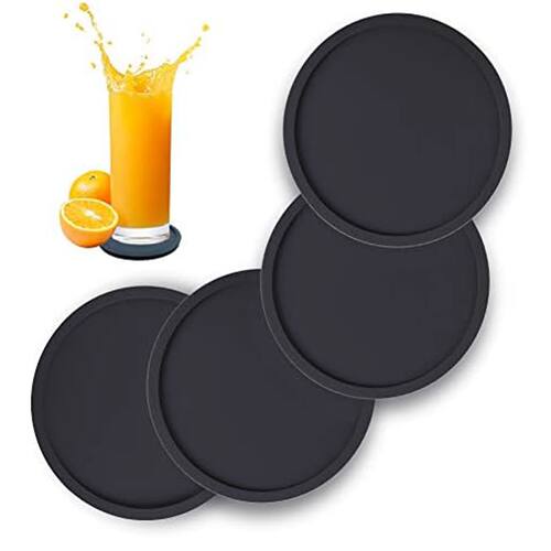 Non Slip Silicone Drink Coasters Large Black Cup Coaster Set
