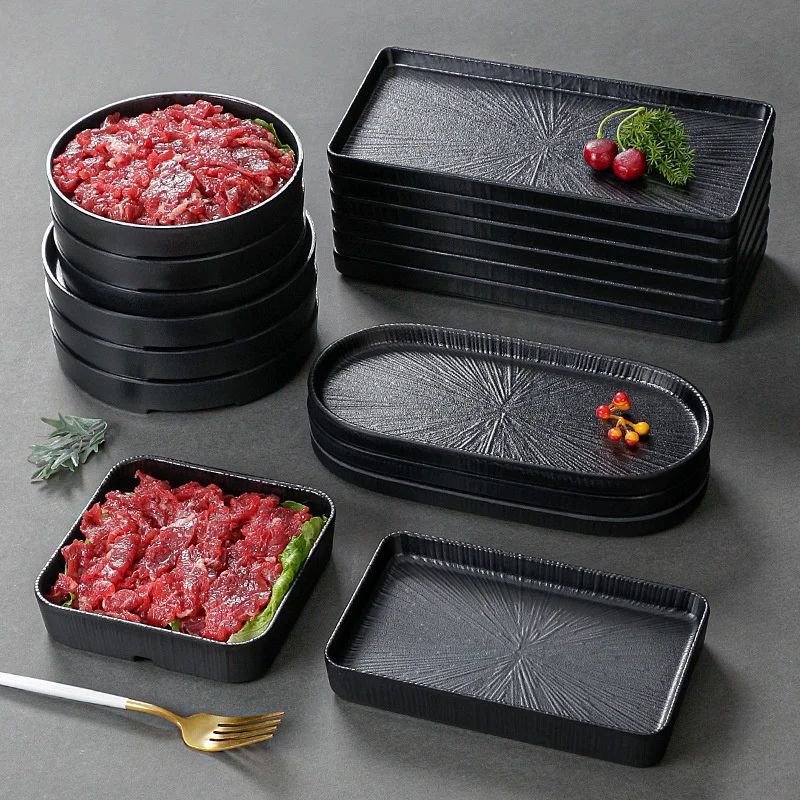 Melamine Black Dinner Plate Thickened Sushi Pans Imitation P