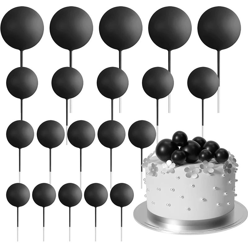 20 Pcs Black Ball Cake Topper Decorations DIY Foam Ball Cake
