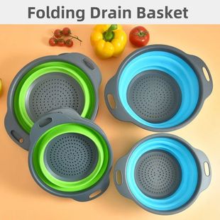 Round Folding Drain Basket Fruit Vegetable Washing Basket Fo