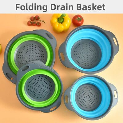 Round Folding Drain Basket Fruit Vegetable Washing Basket Fo