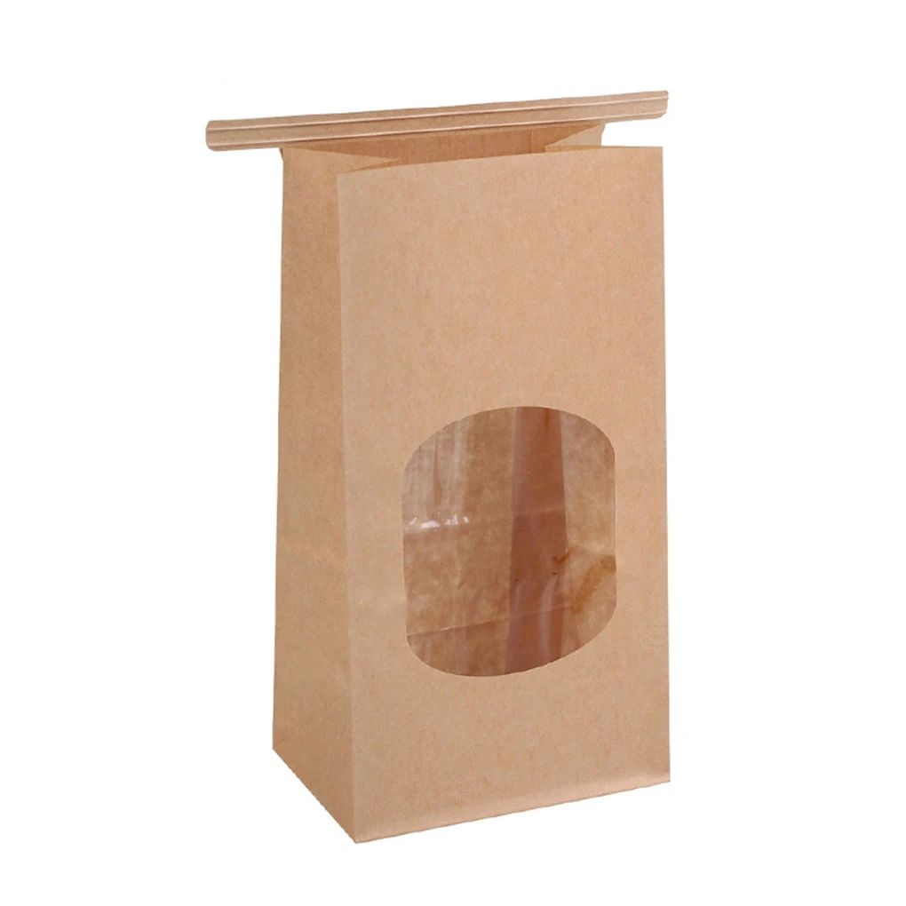 50 Pcs Bakery Bags Window Sealing Pack Kraft Paper Bag Cooki