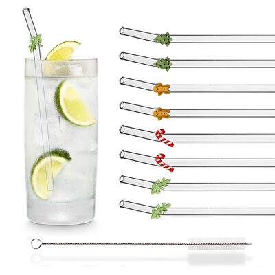 8Pcs Reusable Straws Clear Glass Straws Transparent Christma