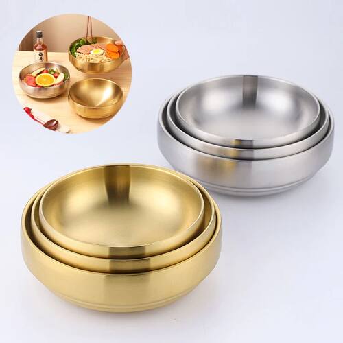 Style Stainless Steel Double Layer Cold Noodle Bowl Gold Sil