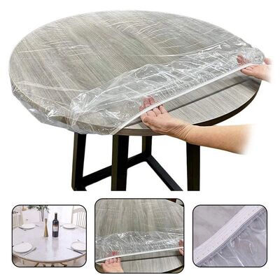 PVC Fitted Round Elastic Tablecloth Transparent Waterproof O