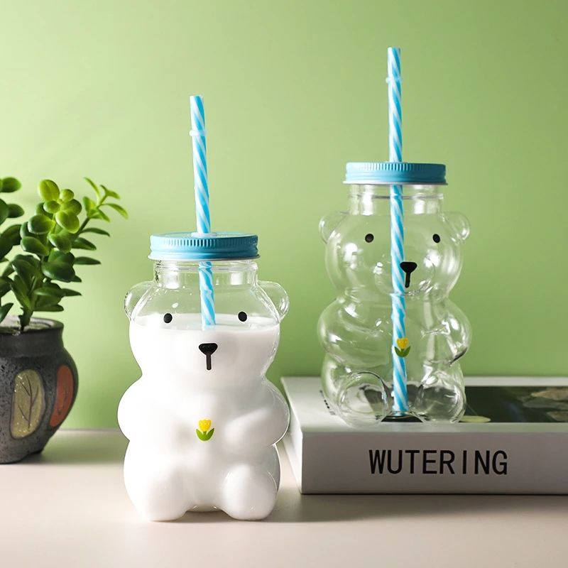 Little Bear Glass Straw Cup, Fresh And Heat-resistant, Cute