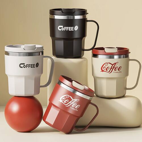 400/480ML 304 Stainless Steel Coffee Cup With Lid&Handle Dou