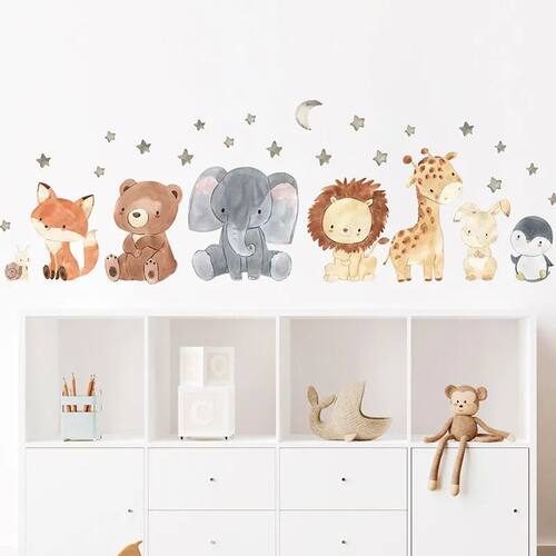 2PC Cartoon Cute Africa Animals Wall Stickers Elephant Giraf