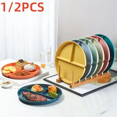 1/2PCS Divided Dish In 3 Diet Reusable Round Dinner Plate Ki