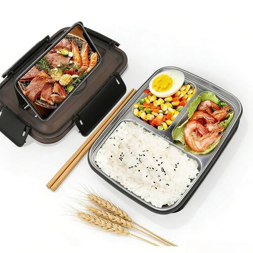 Portable Thermally Insulated Lunch Box with Compartments Sta