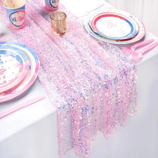 Table Iridescent Dining Glitter Wedding Runner Sequin Soft