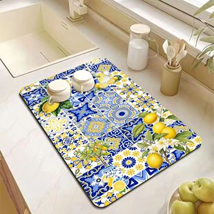 Rubber Dish Drying Mat for Kitchen Counter Large Lemon Washa