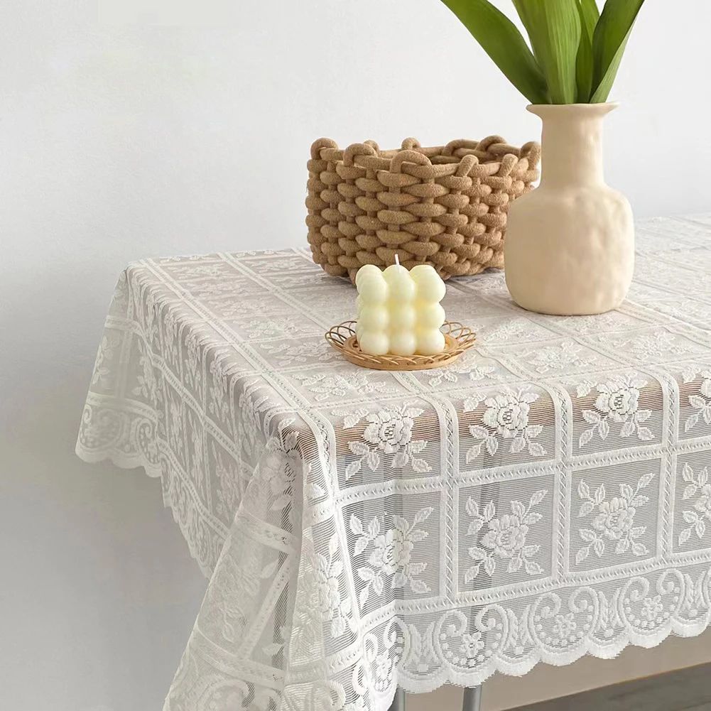 Beige square lace openwork tablecloth retro European embroid