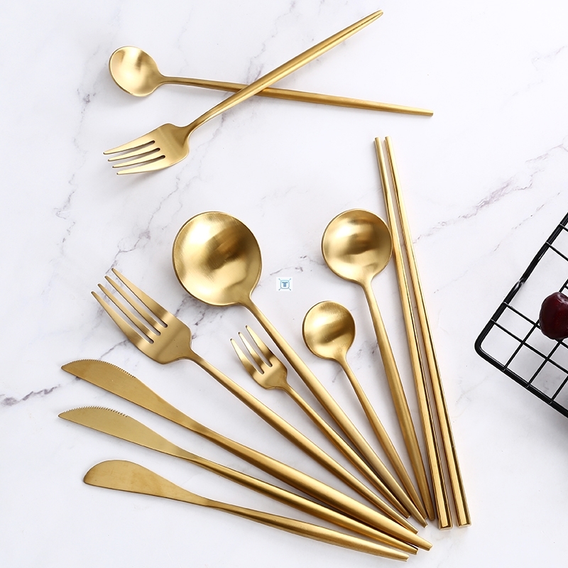 Gold Cutlery Steak Knife Fork Coffee Spoon Teaspoon Butter