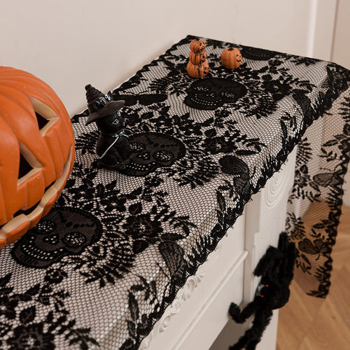 Black Lace Combination Halloween Table Runner Halloween Skul