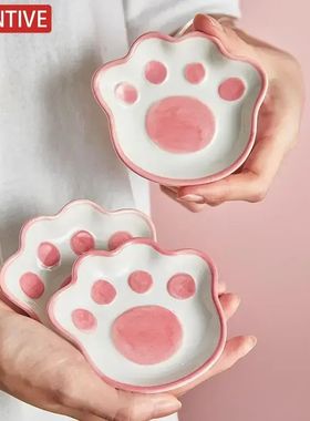Cute Cat's Paw Taste Dish Ceramic Cartoon Dessert Plate Soy
