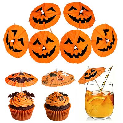 Halloween Paper Cocktail Umbrella Picks Pumpkin Drink & Cupc