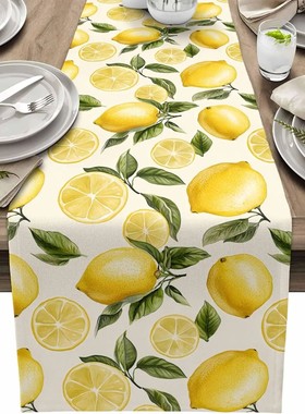 Summer Lemon Theme Linen Table Runner Holiday Wedding Party