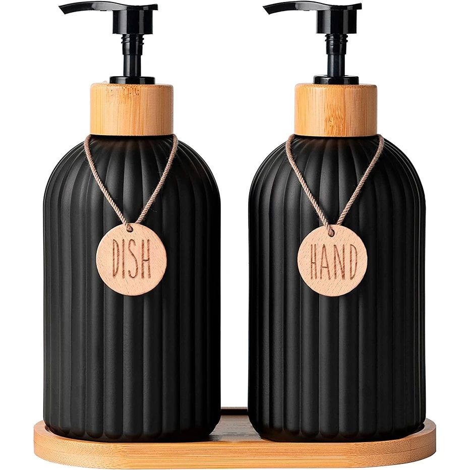 Kitchen Black Dish Soap Dispenser Bottle Set with Tags Count图片